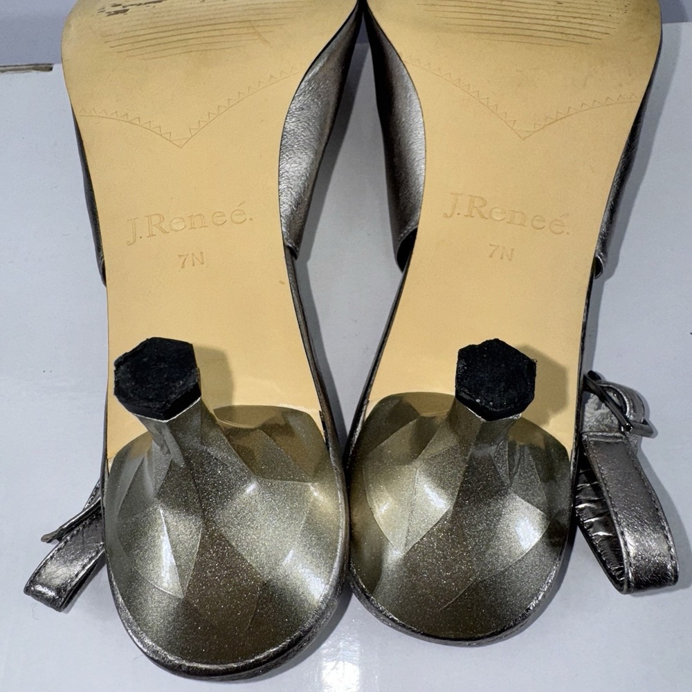 J. Renee Classic Silver Peep Toe Silver Metallic Slingback Kitten Heels Size 7 N - Picture 13 of 16
